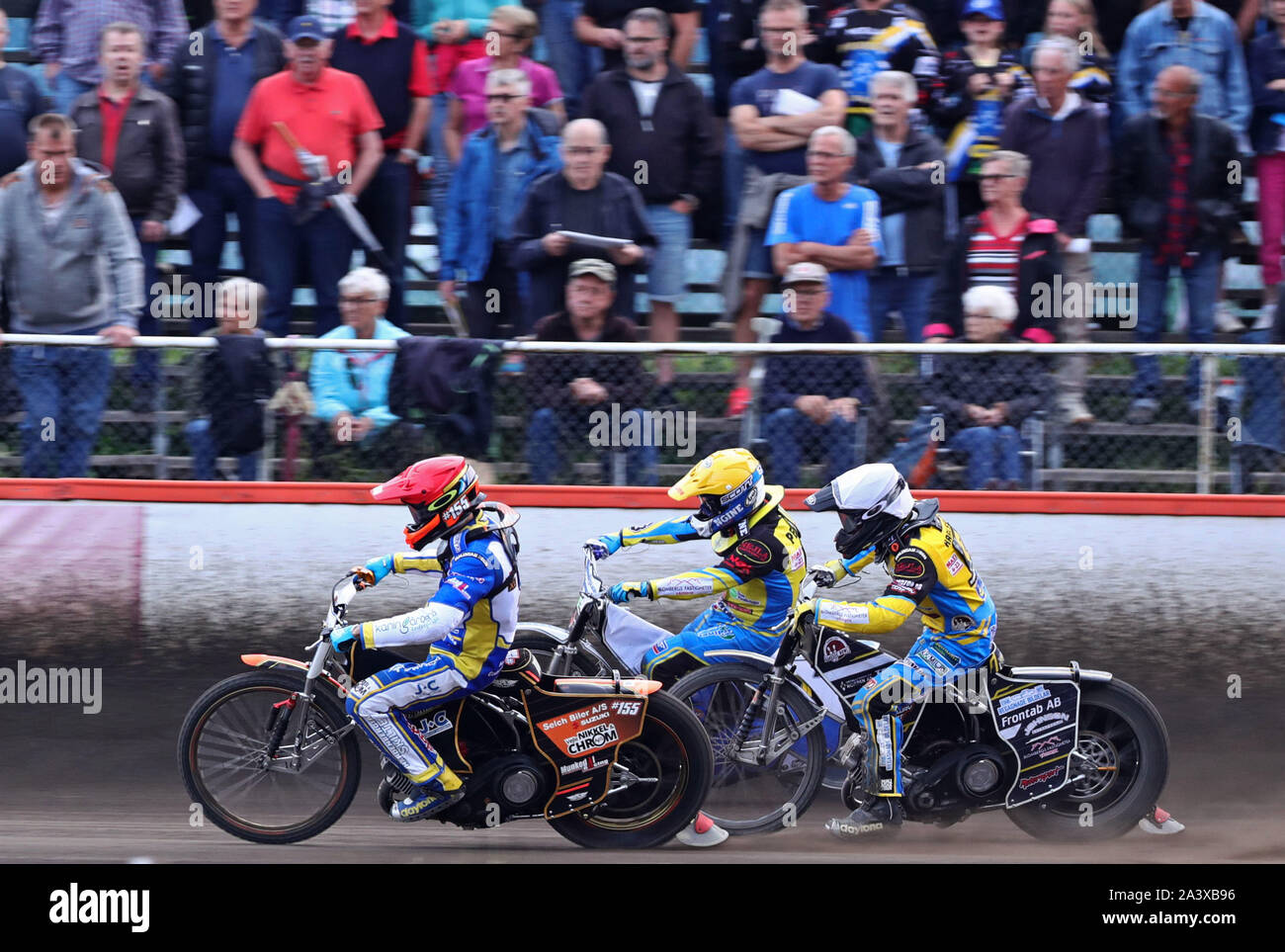 MOTALA 20190618Heat 10. Speedwaymatch i Elitserien mellan Piraterna-Västervik på Probaco arena. Foto Jeppe Gustafsson Stock Photo
