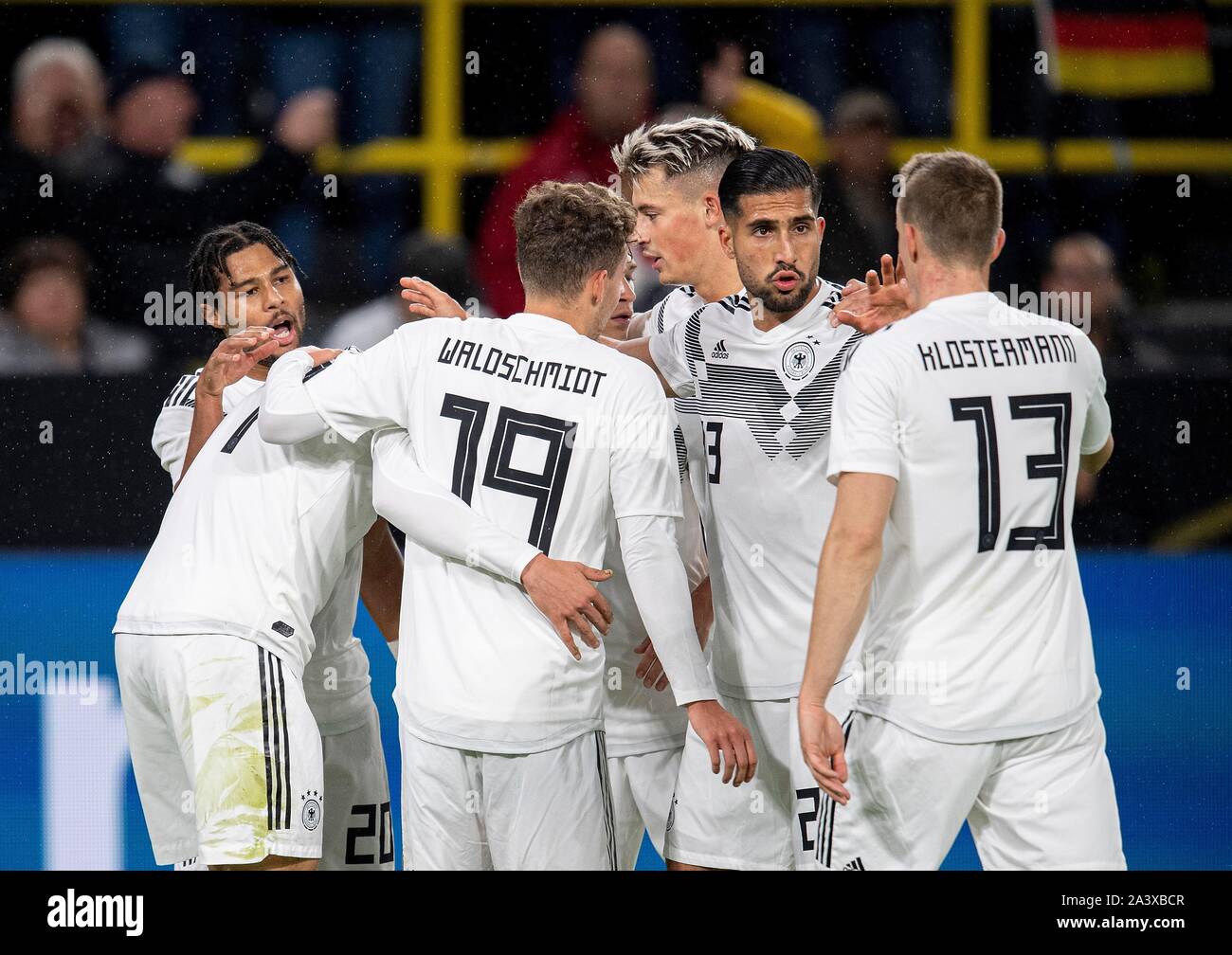 Dortmund, Deutschland. 09th Oct, 2019. jubilation GER, left to right Serge GNABRY (GER), Kai HAVERTZ (GER), Luca WALDSCHMIDT (GER), Robin KOCH (GER), Emre CAN (GER), Lukas KLOSTERMANN (GER), Football Laenderpiel, Freundschaftsspiel, Germany (GER ) - Argentina (ARG) 2: 2, on 09.10.2019 in Dortmund/Germany. ¬ | usage worldwide Credit: dpa/Alamy Live News Stock Photo