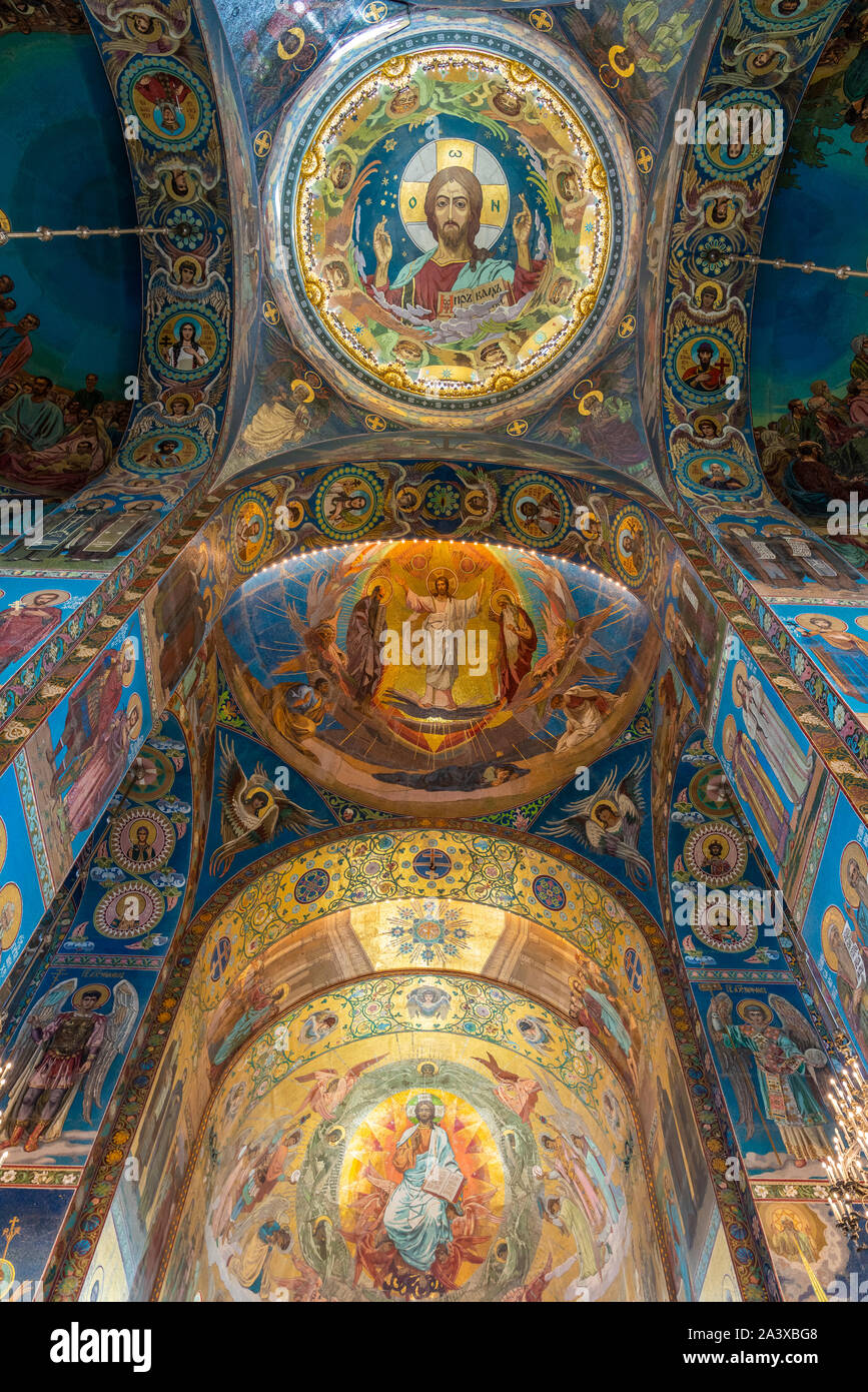 The interior of the Church on Spilled Blood in St. Petersburg, Russia. Stock Photo