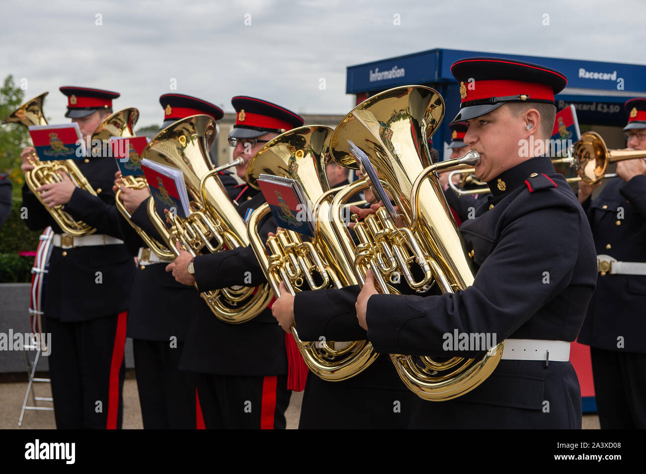 Autumn Racing Weekend & Ascot Beer Festival, Ascot Racecourse, Ascot, Berkshire, UK. 5th October, 2019. Tidworth Army Band play music for racegoers. Credit: Maureen McLean/Alamy Stock Photo