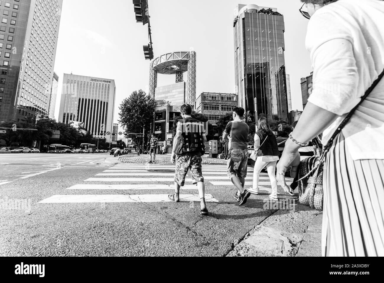 Seoul, South Korea - May 31, 2017: Pedestrians crossing the street in the downtown Seoul. Stock Photo