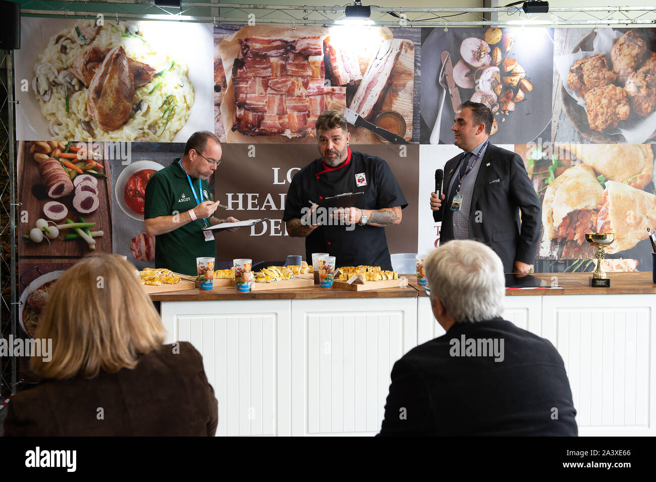 Autumn Racing Weekend & Ascot Beer Festival, Ascot Racecourse, Ascot, Berkshire, UK. 5th October, 2019. Students from Reading College take part in the Ascot Sausage Roll Competition. Credit: Maureen McLean/Alamy Stock Photo