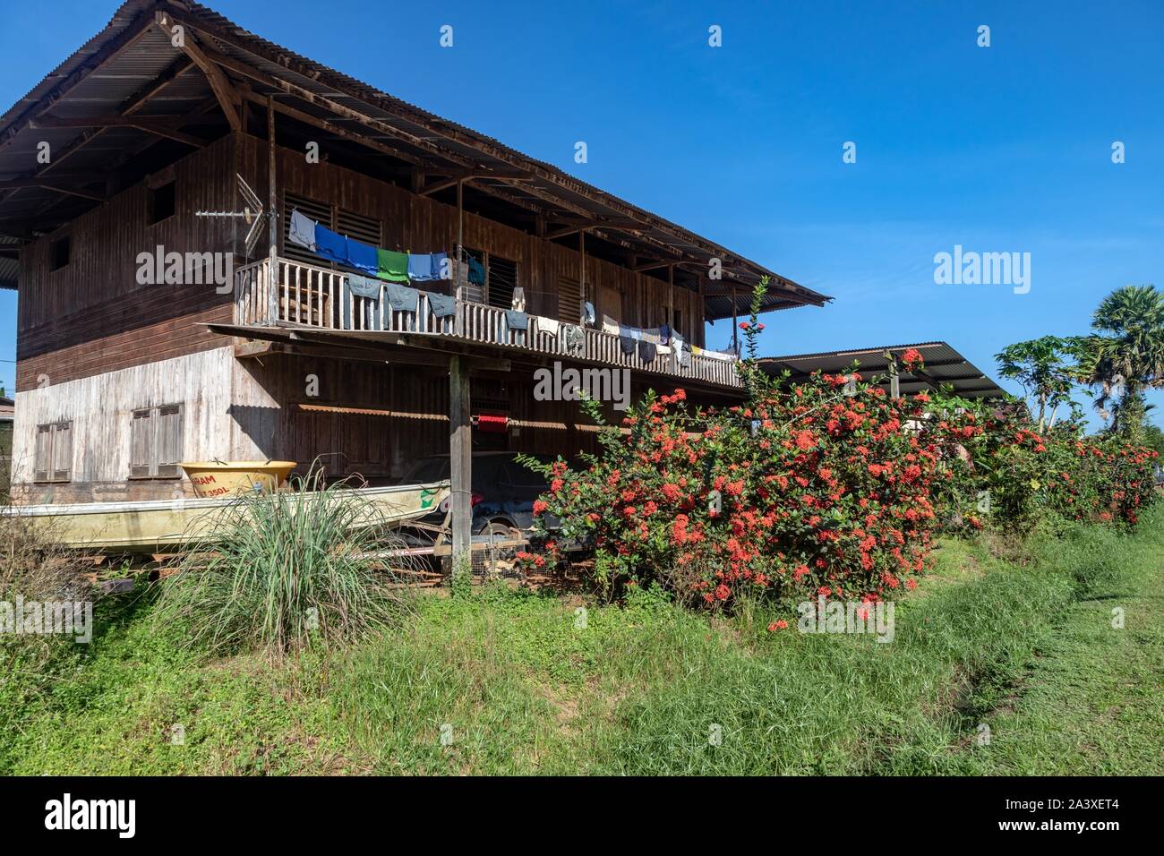 TRADITIONAL HOUSES IN THE HMONG VILLAGE OF CACAO, FRENCH GUIANA