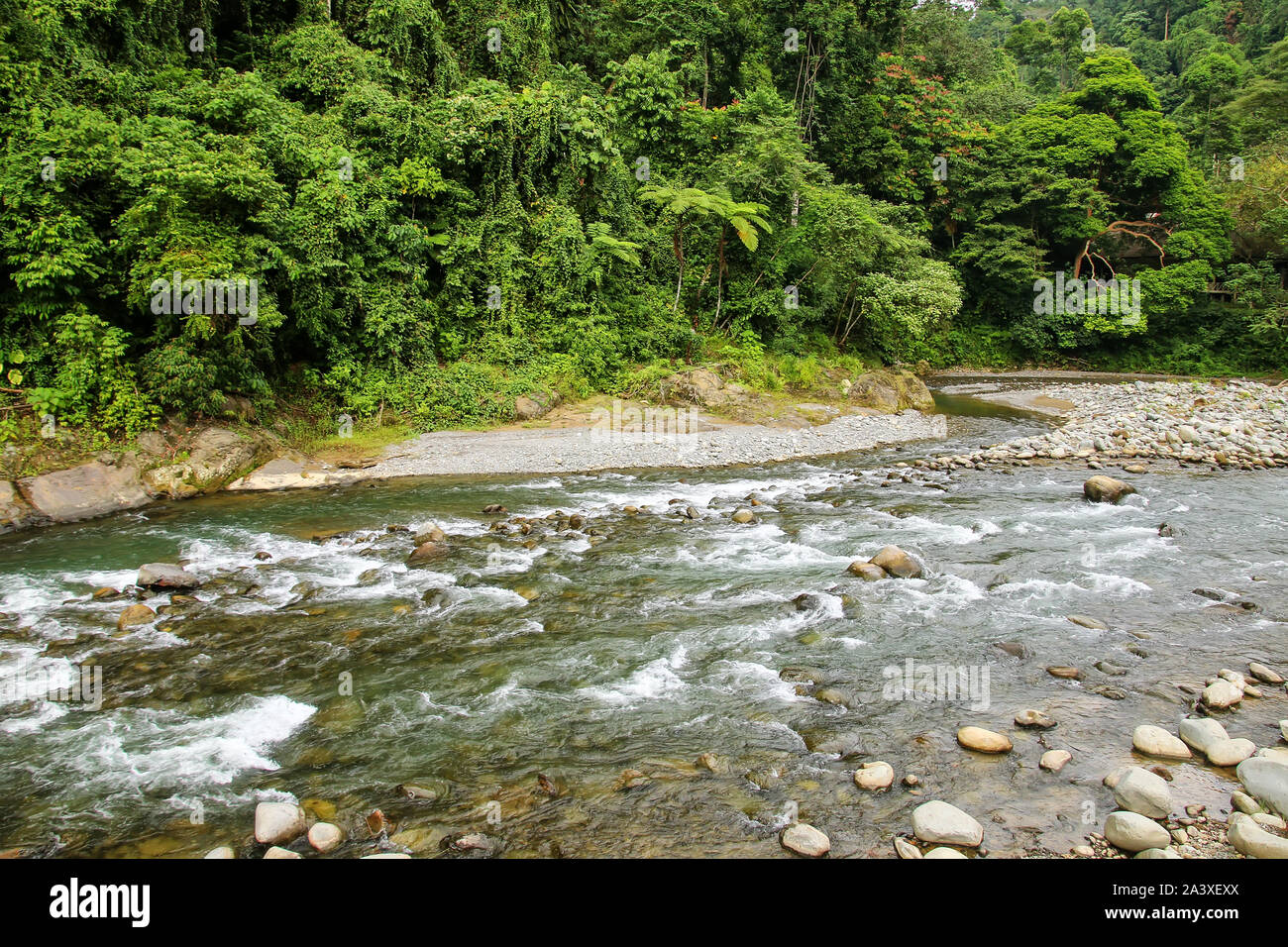 Bahorok River near Bukit Lawang village in North Sumatra, Indonesia. Stock Photo
