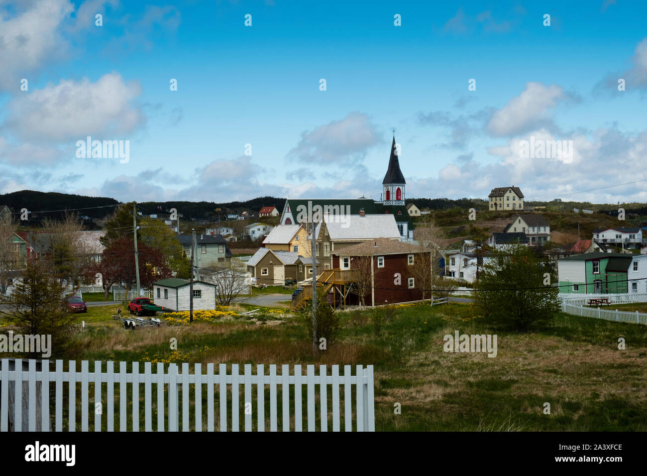 Buildings and churches in the town of Trinity, Newfoundland. This town is where The Shipping News was filmed. Stock Photo