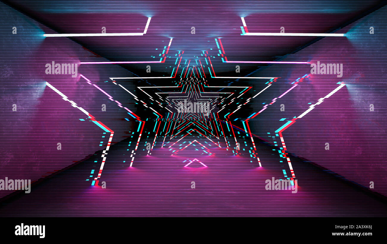 Futuristic pattern with glitch digital design. Internet technology. Abstract pixel light effect. Vhs glitch with noise error video damage screen. Stock Photo