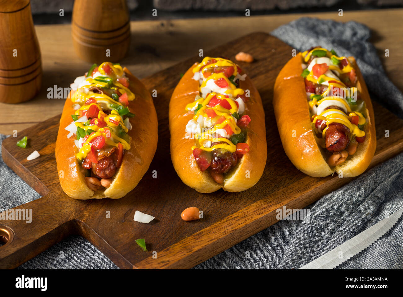 Homemade Sonoran Hot Dogs with Bacon Mustard Mayo Stock Photo Alamy