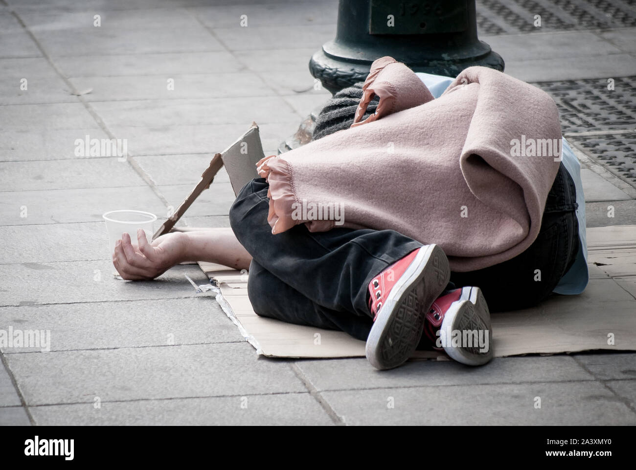 Athens, Greece. 10th Oct, 2019. A homeless person seen sleeping on the ...