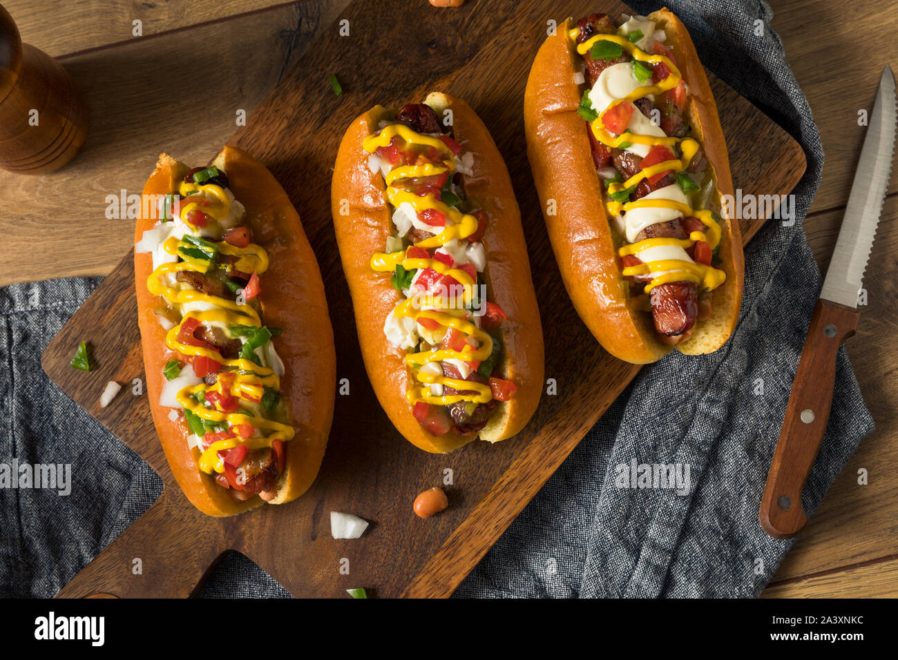 Homemade Sonoran Hot Dogs with Bacon Mustard Mayo Stock Photo Alamy