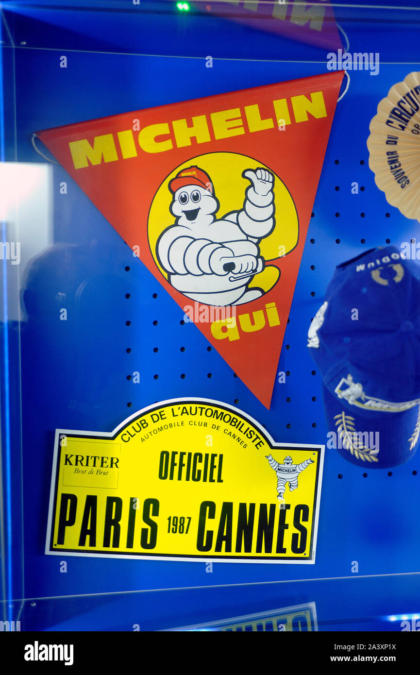 Michelin promotional items on display at the brand museum in Clermont-Ferrand Stock Photo