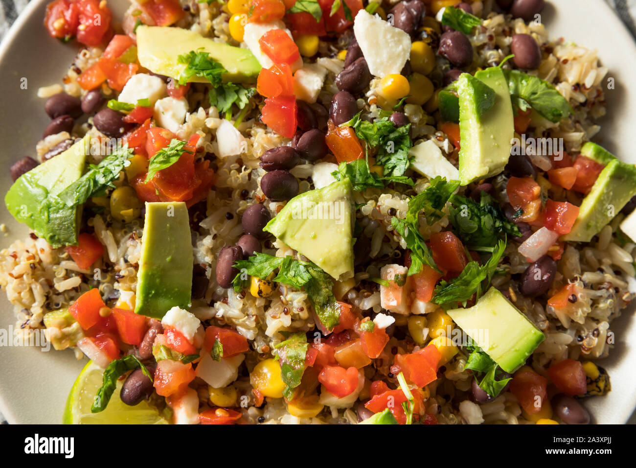 Homemade Mexican Baja Rice Bowl with Avocado and Salsa Stock Photo Alamy