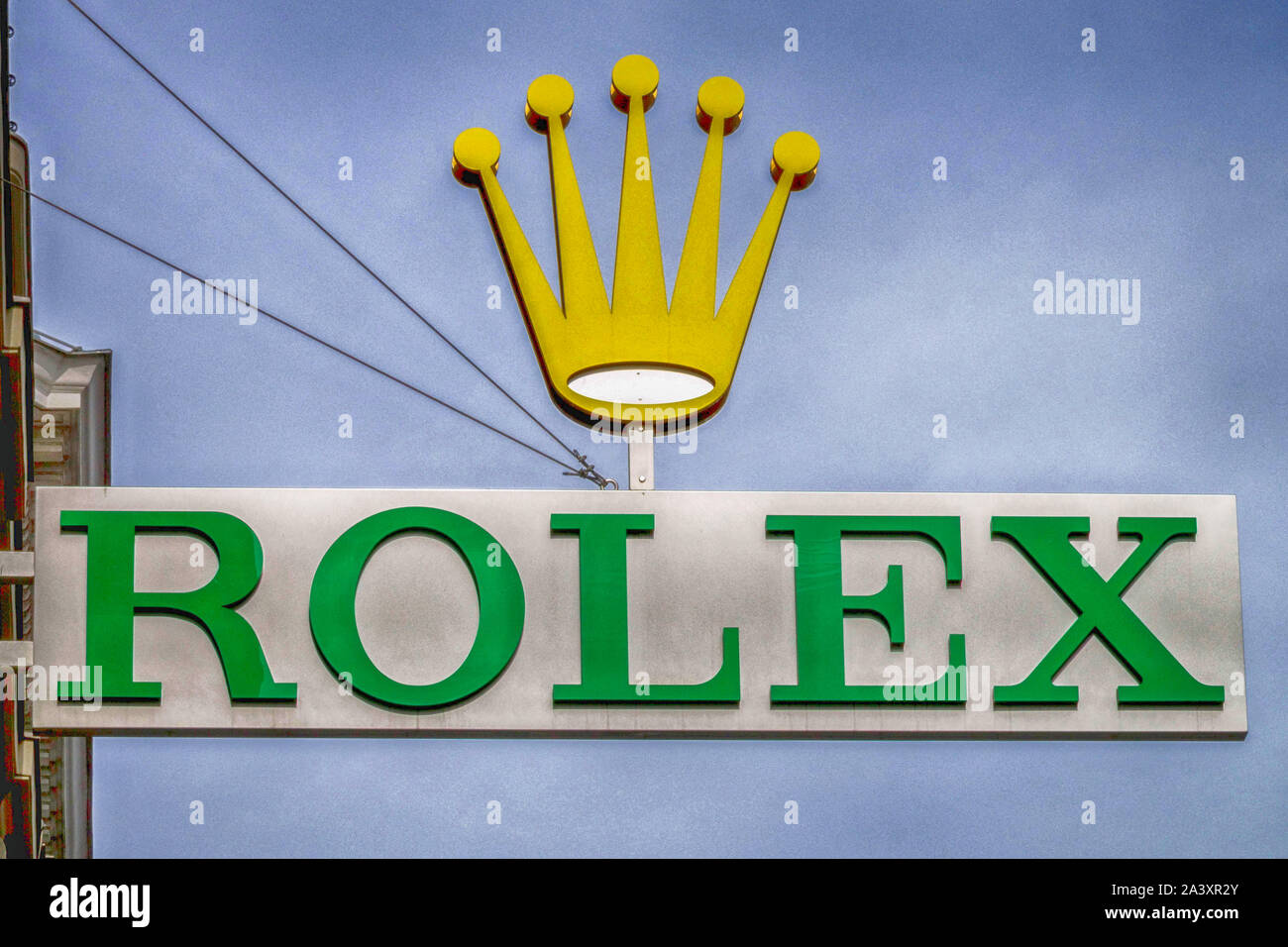 Rolex advert luxury store sign Vienna Rolex watch brand outside Stock Photo