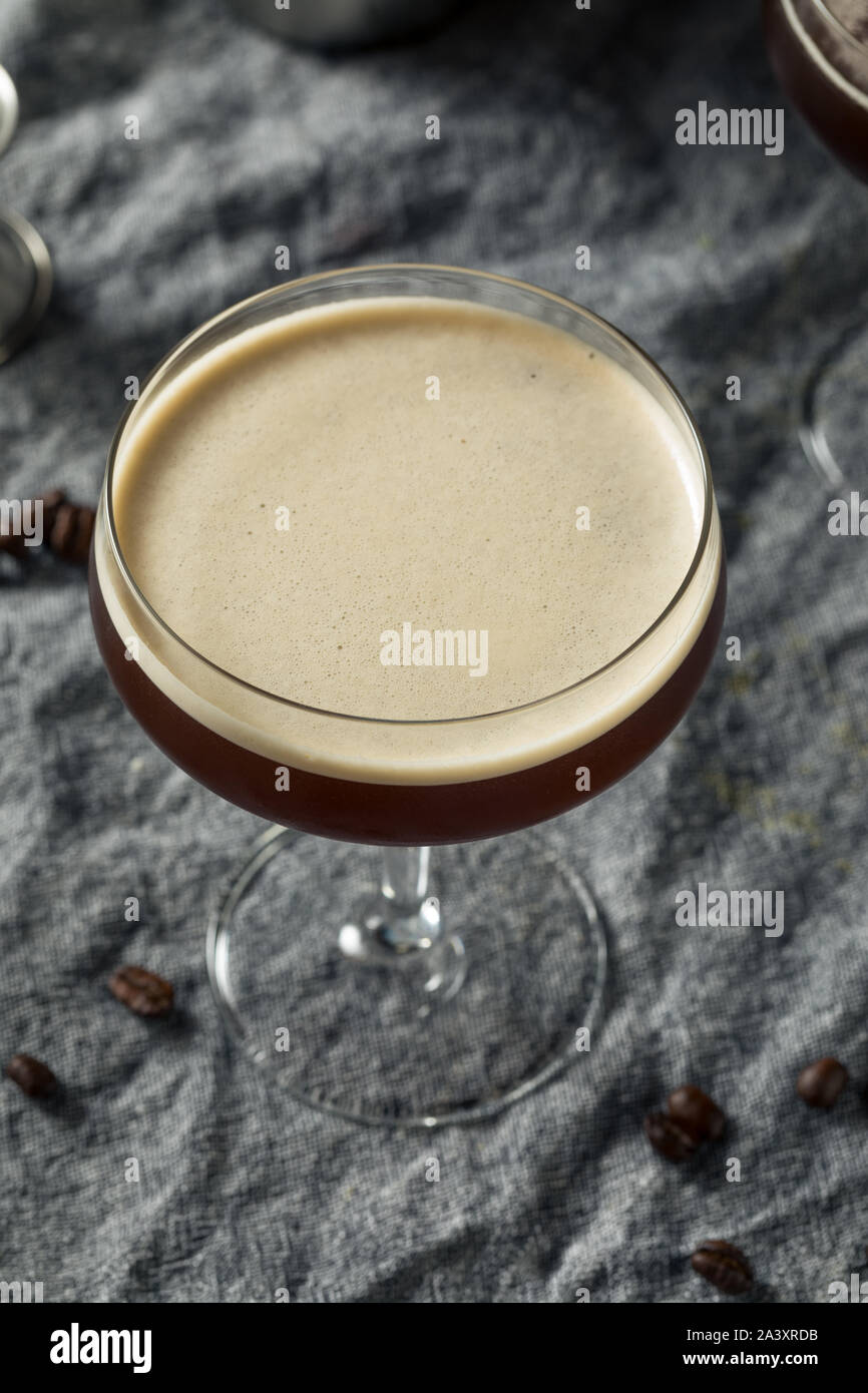 Homemade Alcoholic Espresso Martini with Vodka and LIqueur Stock Photo