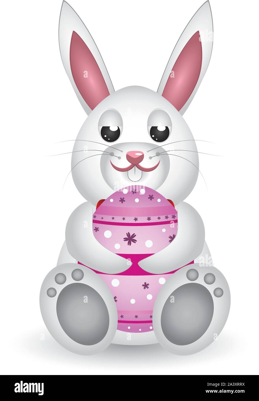 Cute small white lovely bunny with Easter egg. Stock Vector