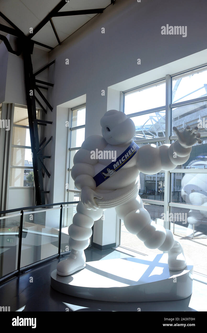Bibendum Michelin giant exhibited in the entrance hall of the brand museum in Clermont-Ferrand Stock Photo
