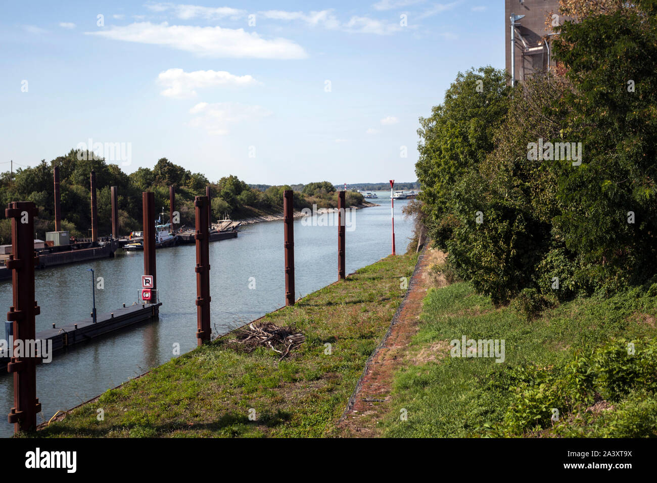 Fire boat and water police in the Rhine-Lippe port of Wesel Stock Photo