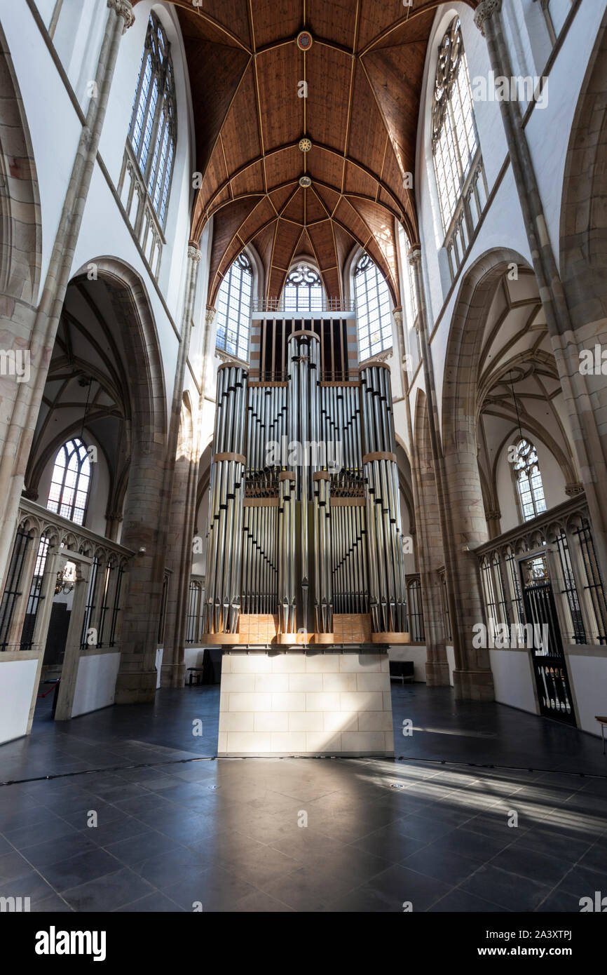 Interior with organ of the Willibrordi Cathedral of Wesel Stock Photo