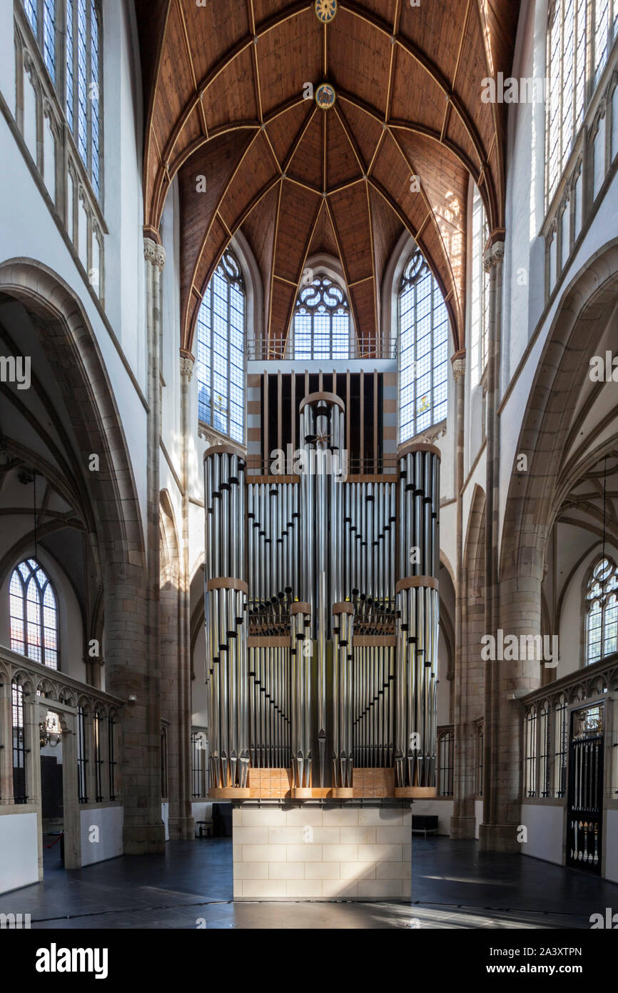 Interior with organ of the Willibrordi Cathedral of Wesel Stock Photo