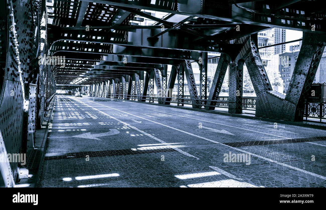 Black and white of Chicago downtown bridge, USA Stock Photo - Alamy