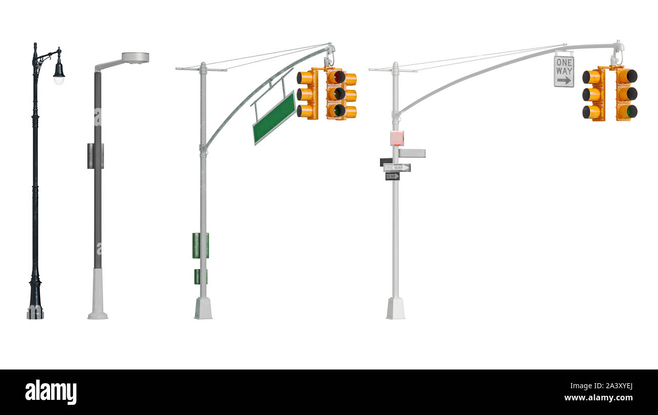 Traffic light yellow sign stoplight pillar. 3D rendering Stock Photo