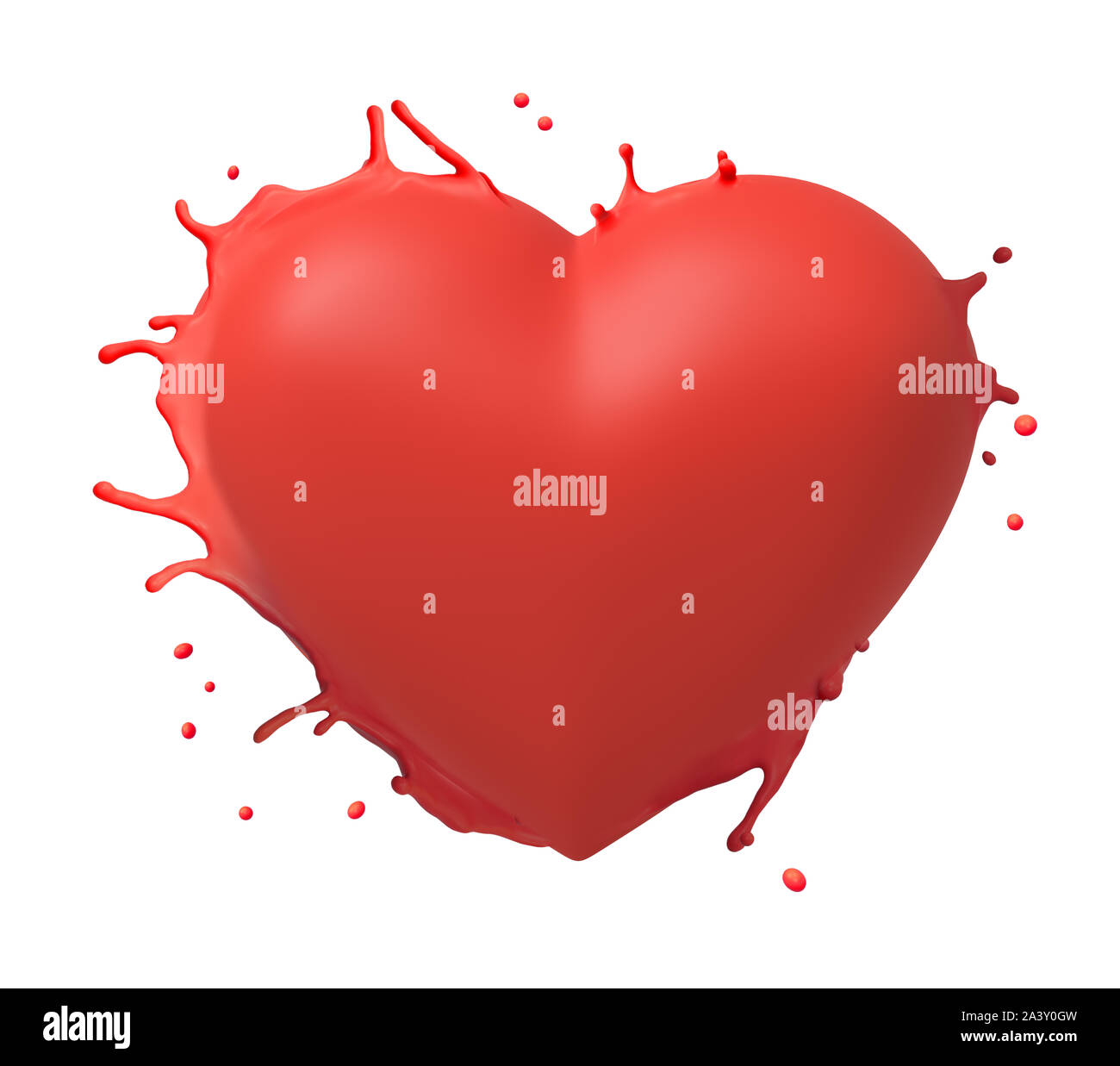 3d close-up rendering of red splash in shape of heart isolated on white ...