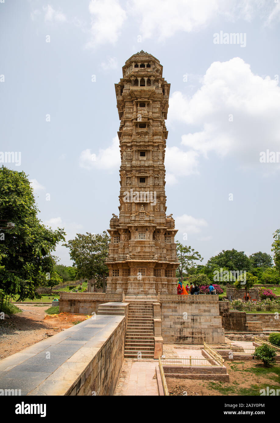 Vijaya stambha tower of victory at Chittorgarh fort, Rajasthan, Chittorgarh, India Stock Photo