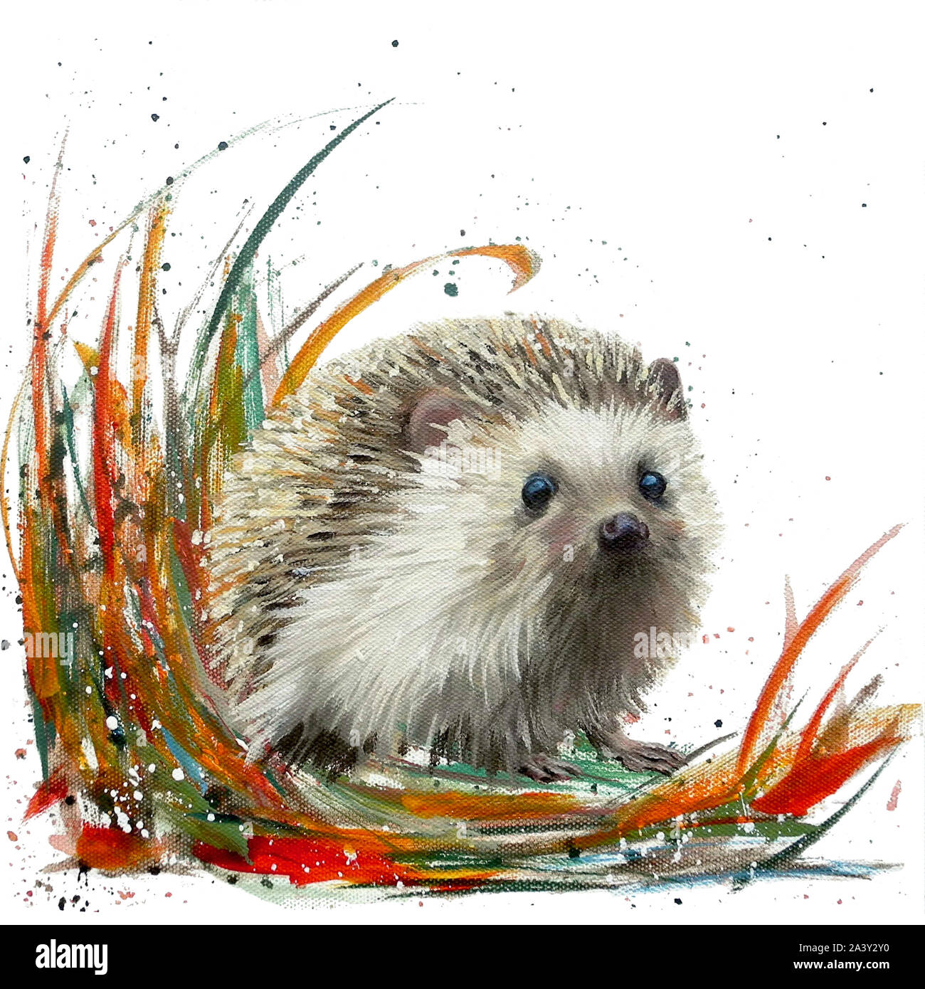 Painting of a hedgehog using autumnal colours Stock Photo