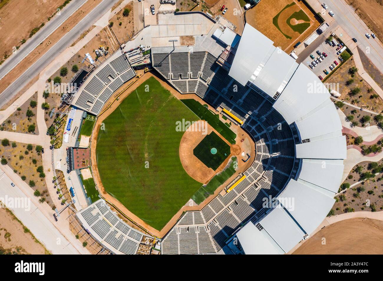 Aerial view, aerial photography of the Yaquis baseball stadium of Ciudad Obregon, of the Mexican Pacific League. LMP . Panoramic of baseball stadium