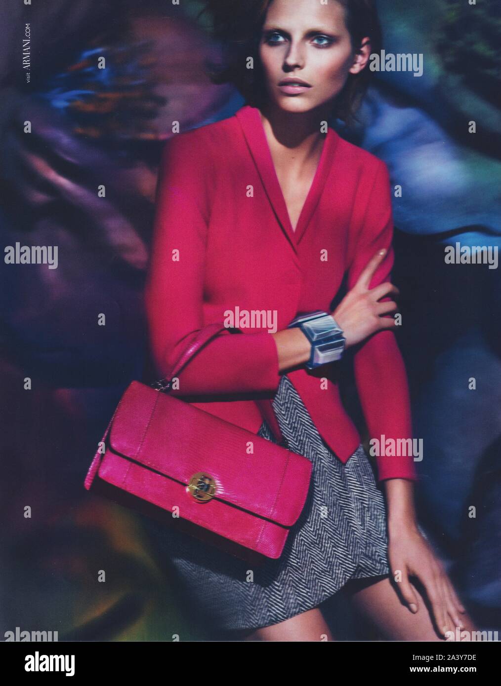 poster advertising Giorgio Armani with Karlina Caune in magazine from 2014, advertisement, creative Giorgio Armani advert from 2010s Stock Photo