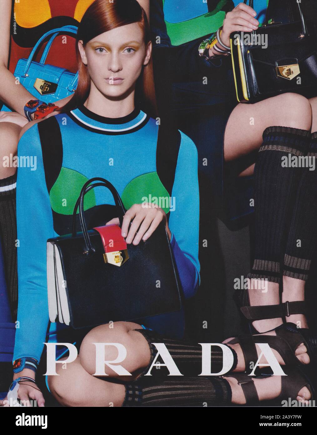 poster advertising PRADA fashion house in paper magazine from 2014 year,  advertisement, creative PRADA advert from 2010s Stock Photo - Alamy