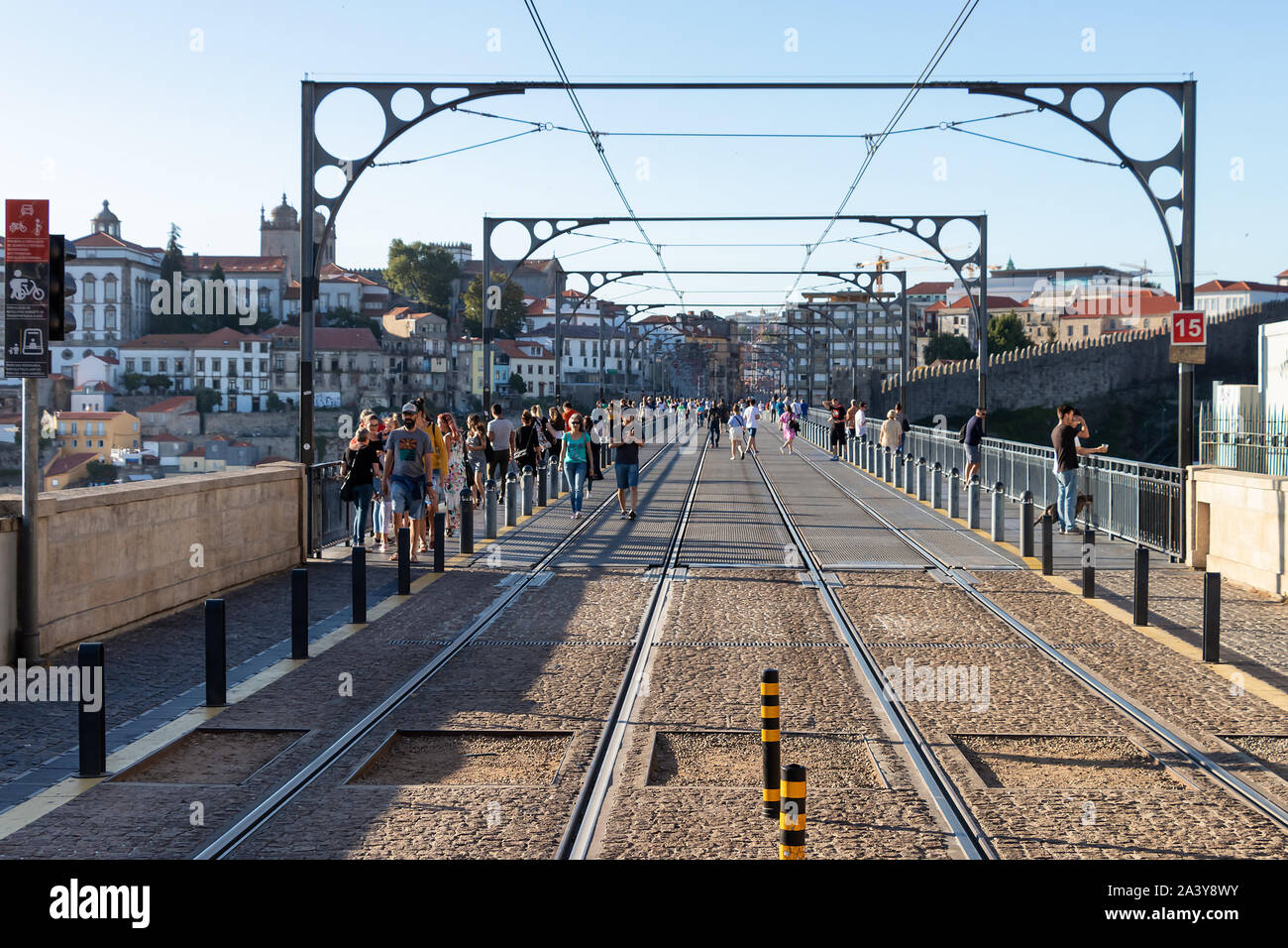 Porto, Portugal, July 19, 2019: People walking on  Dom Luis I bridge in Porto, Portugal Stock Photo