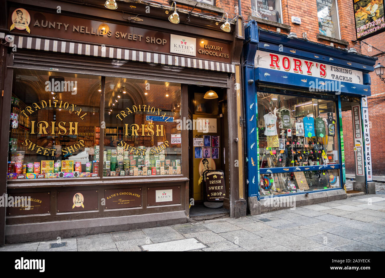 Traditional Irish sweet and fishing equipment shops in the old city