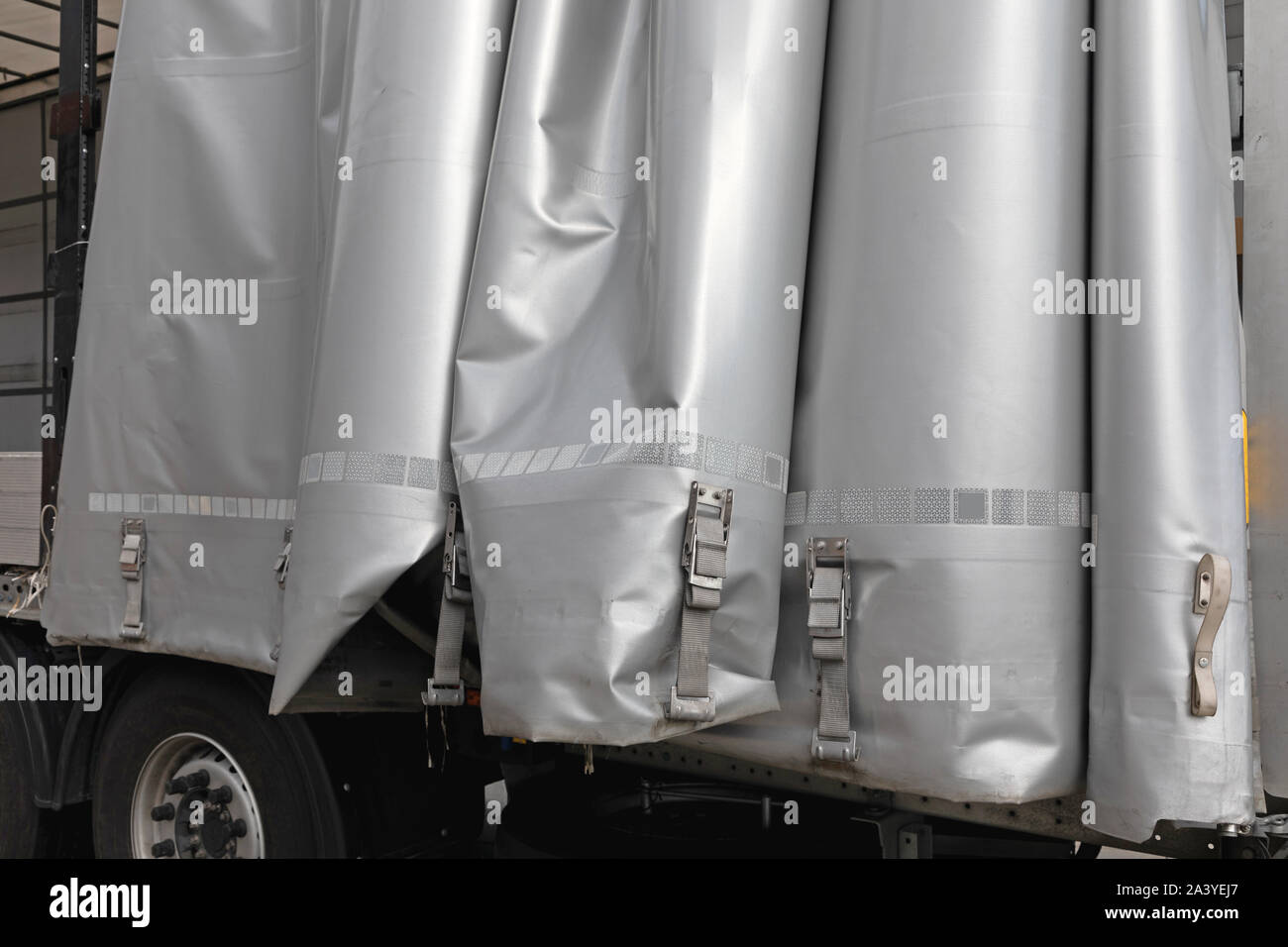 Canvas Tarp Curtains at Cargo Truck Trailer Stock Photo Alamy