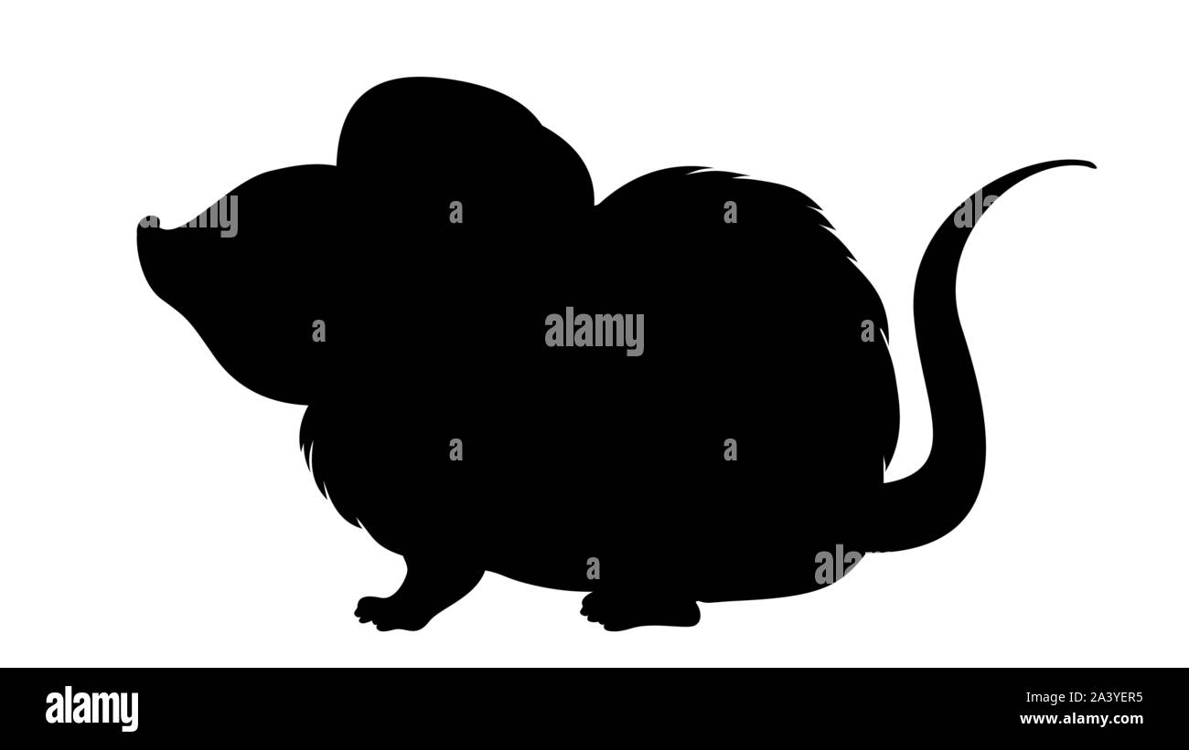 Cute cartoon mouse or rat black silhouette design. Stock Vector