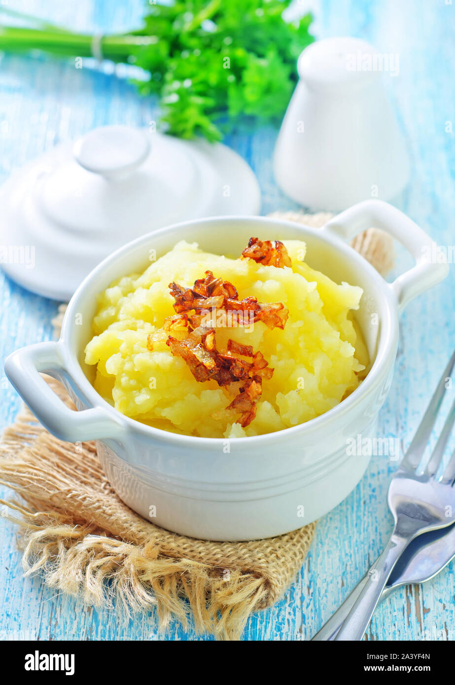 mashed potato with fried onion Stock Photo Alamy