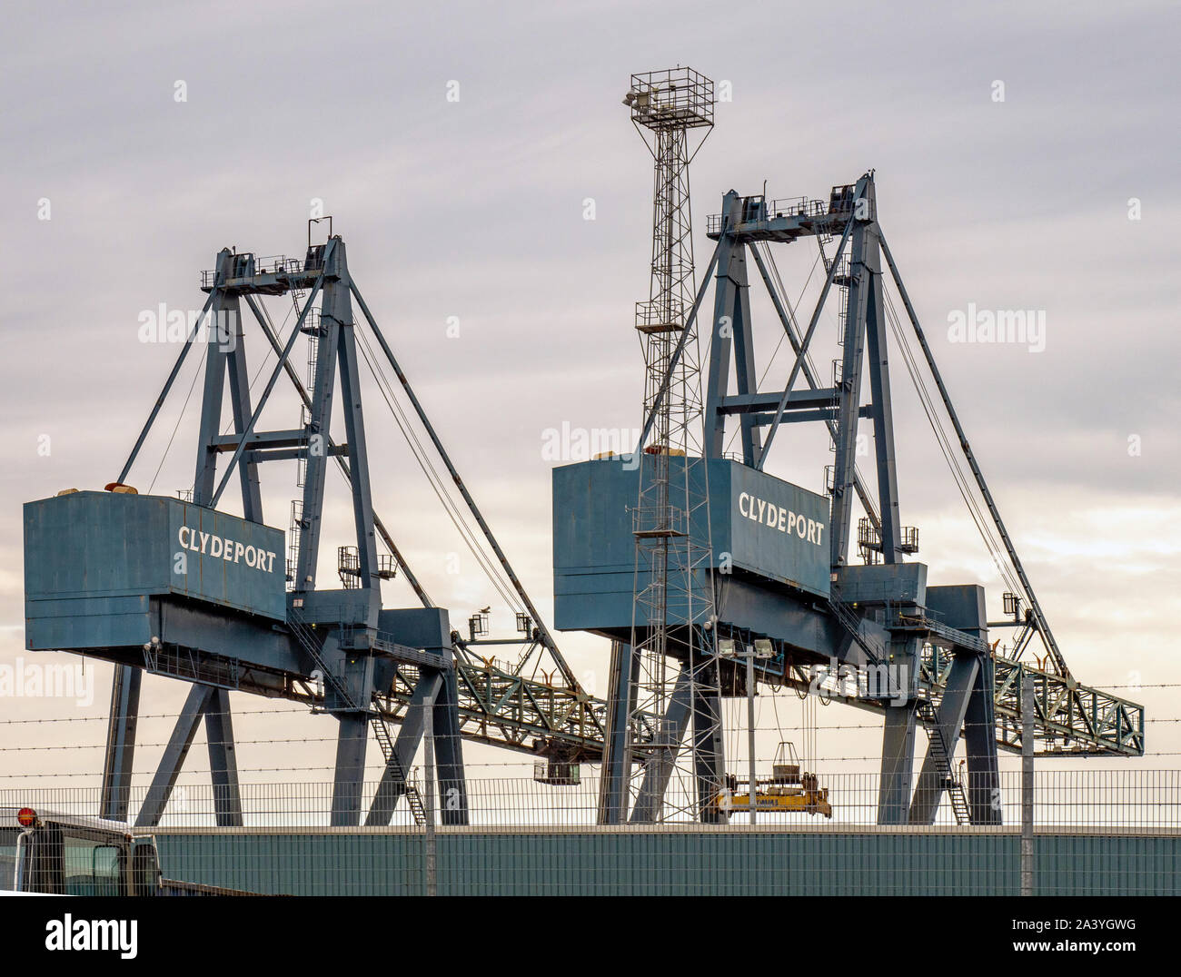 Clydeport cranes at the terminal, Greenock, Inverclyde, Scotland, UK. Stock Photo