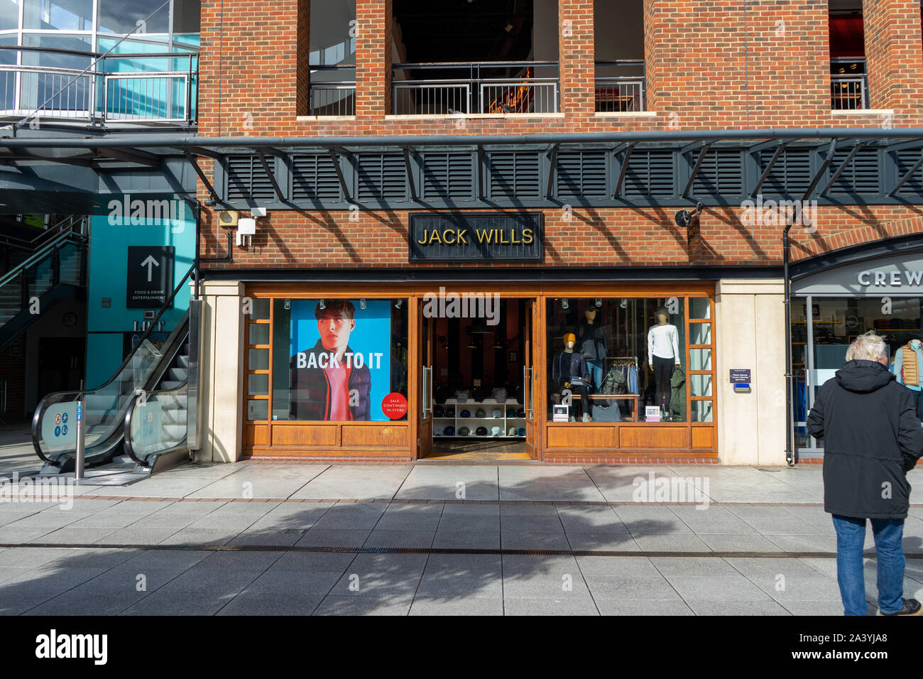 The exterior or Facade of a Jack Wills clothes store in Gunwharf quays Portsmouth Stock Photo