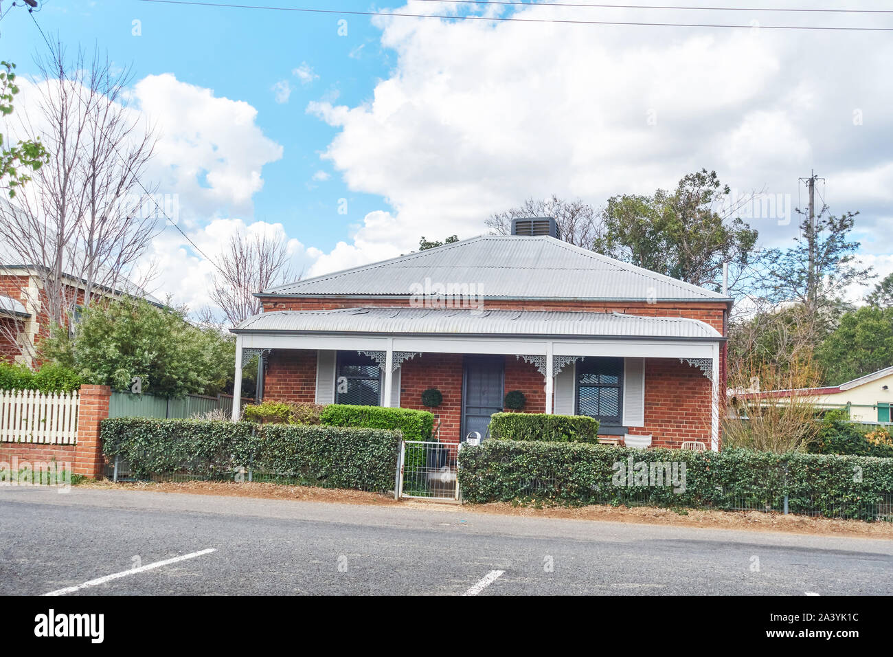 Late Victorian single storey cottage with bullnose verandah. Tamworth Australia. Stock Photo