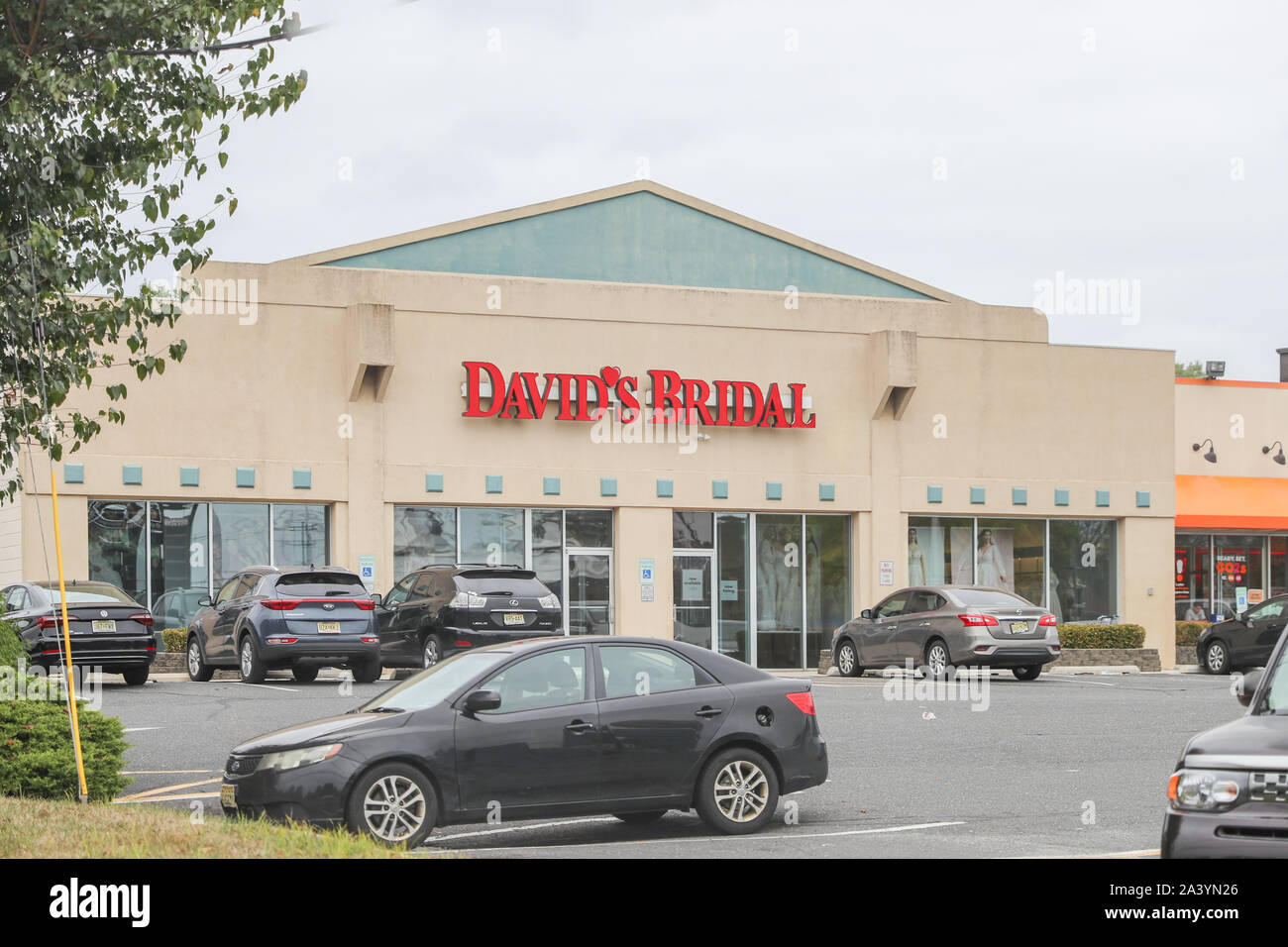 Princeton, New Jersey October 6, 2019:David's Bridal is a clothier in the United States that specializes in wedding dresses, prom gowns, and other for Stock Photo
