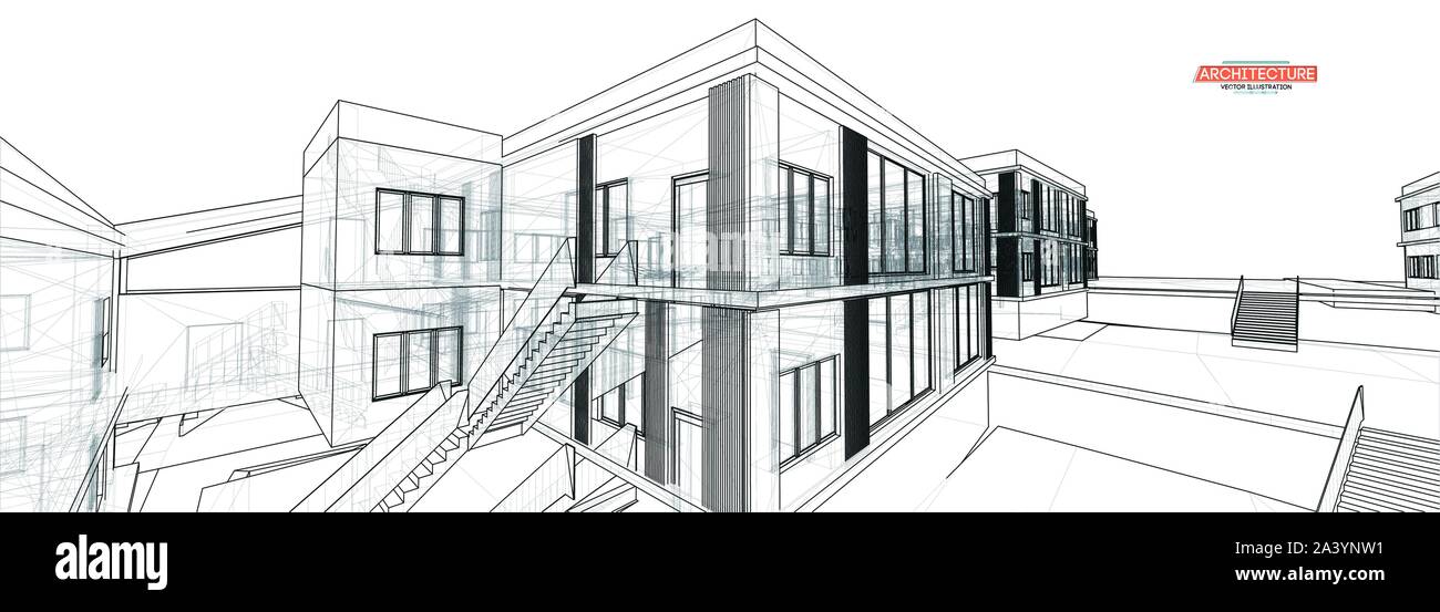 abstract linear architectural sketch of abstract multi storey modern  building Stock Vector | Adobe Stock