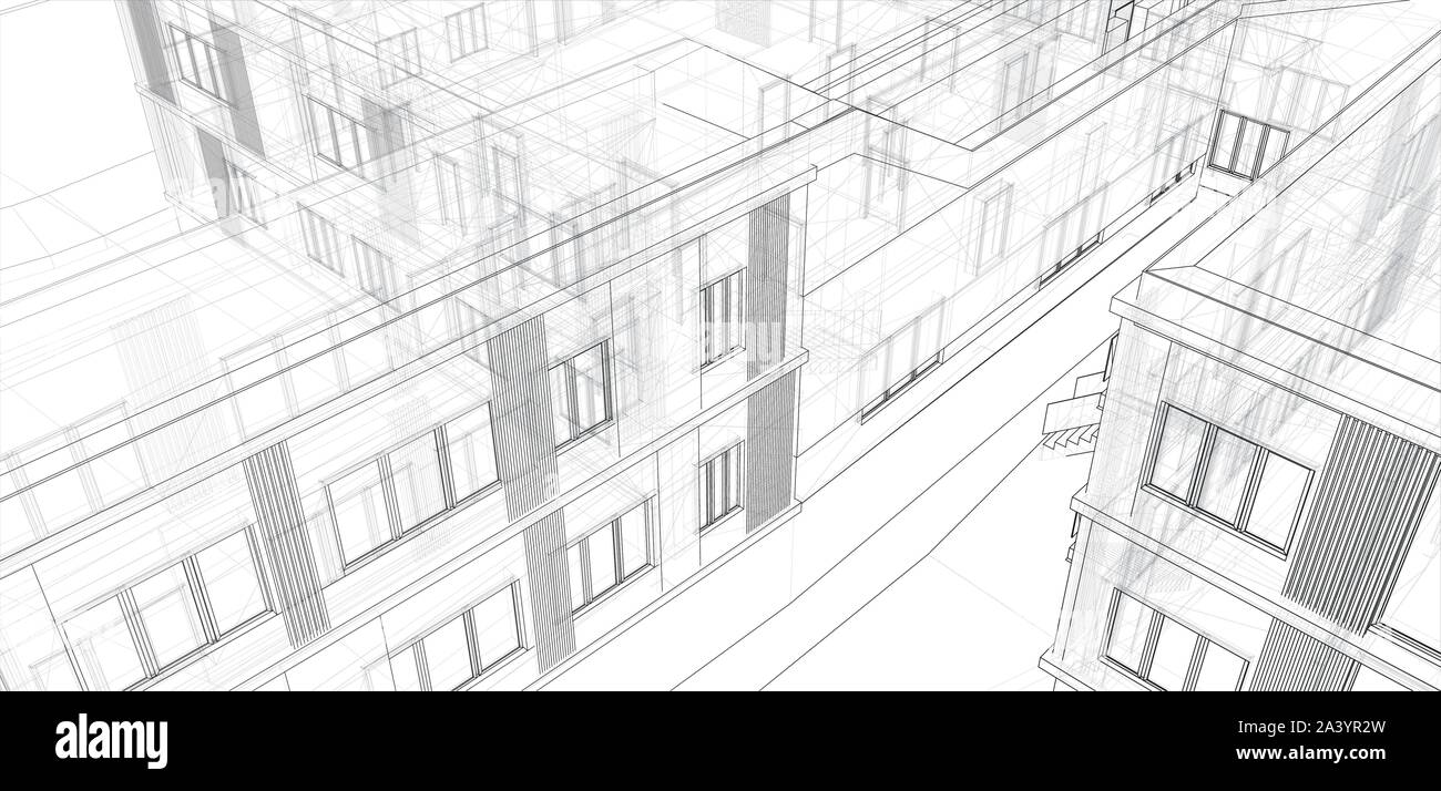 Premium Photo  Building sketch architectural 3d illustration architecture building  perspective lines