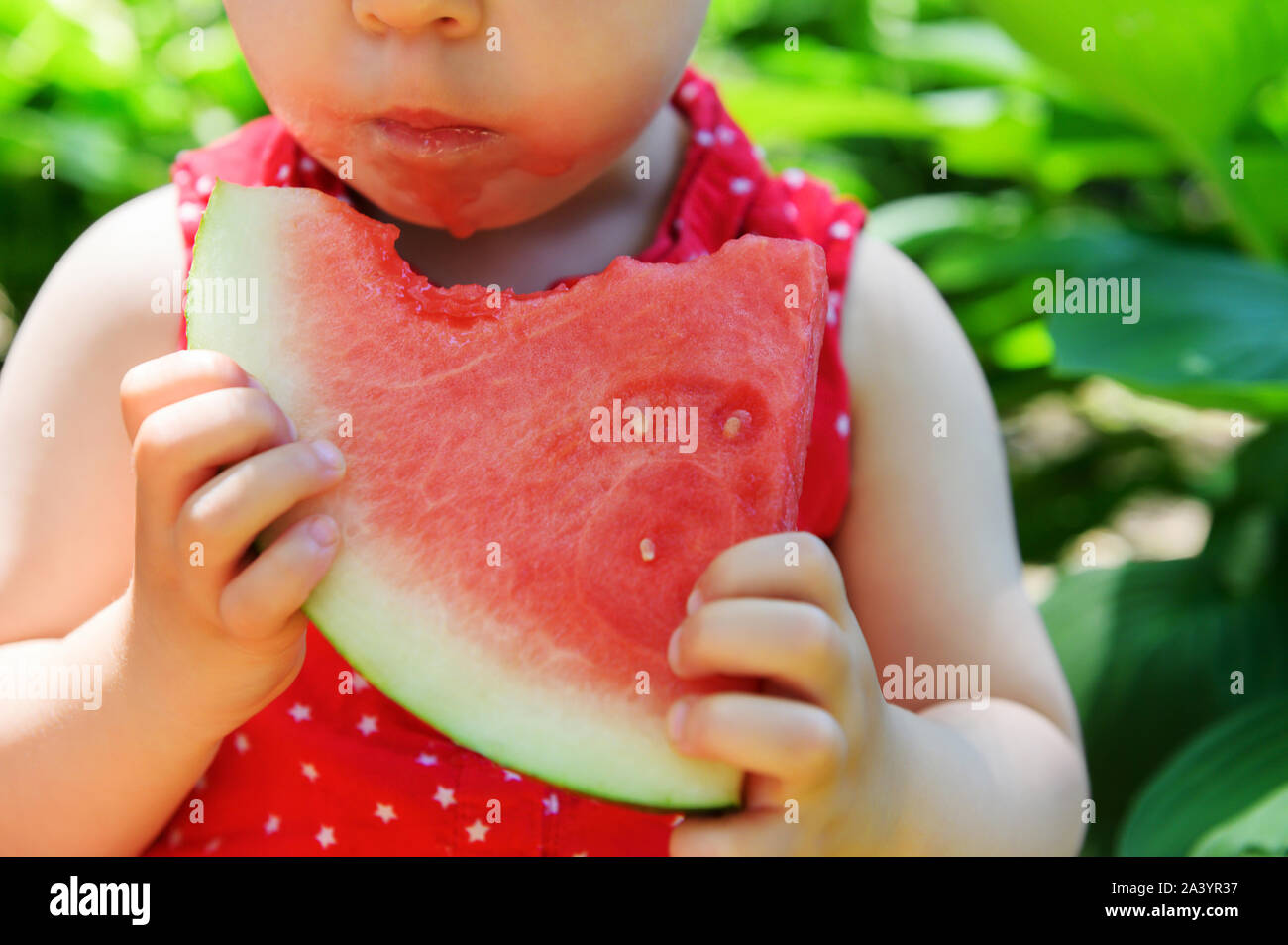 Girl eating watermelon Stock Photo
