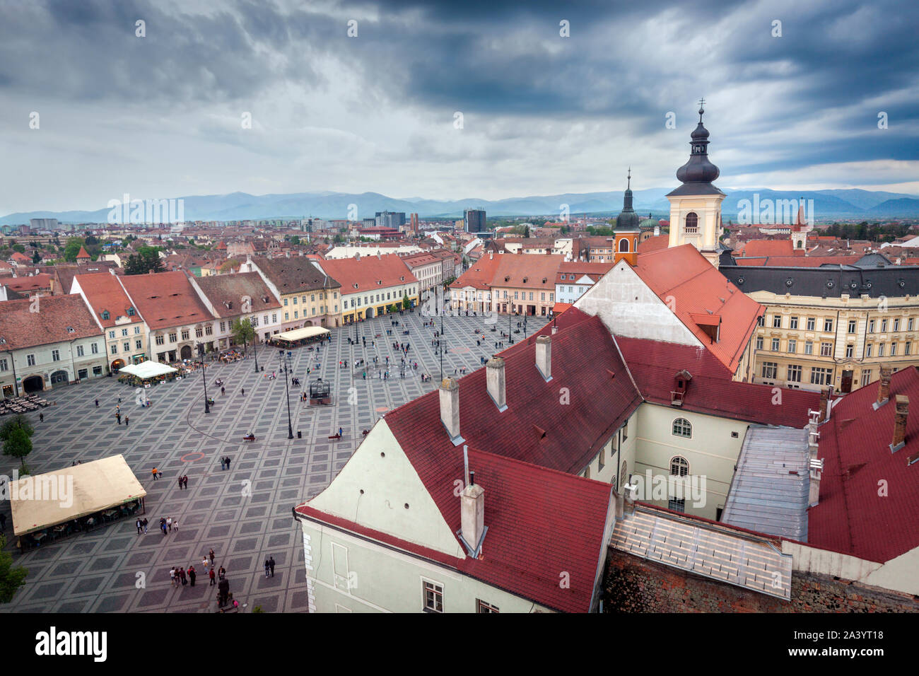 Grand Square in Sibiu, Romania Stock Photo