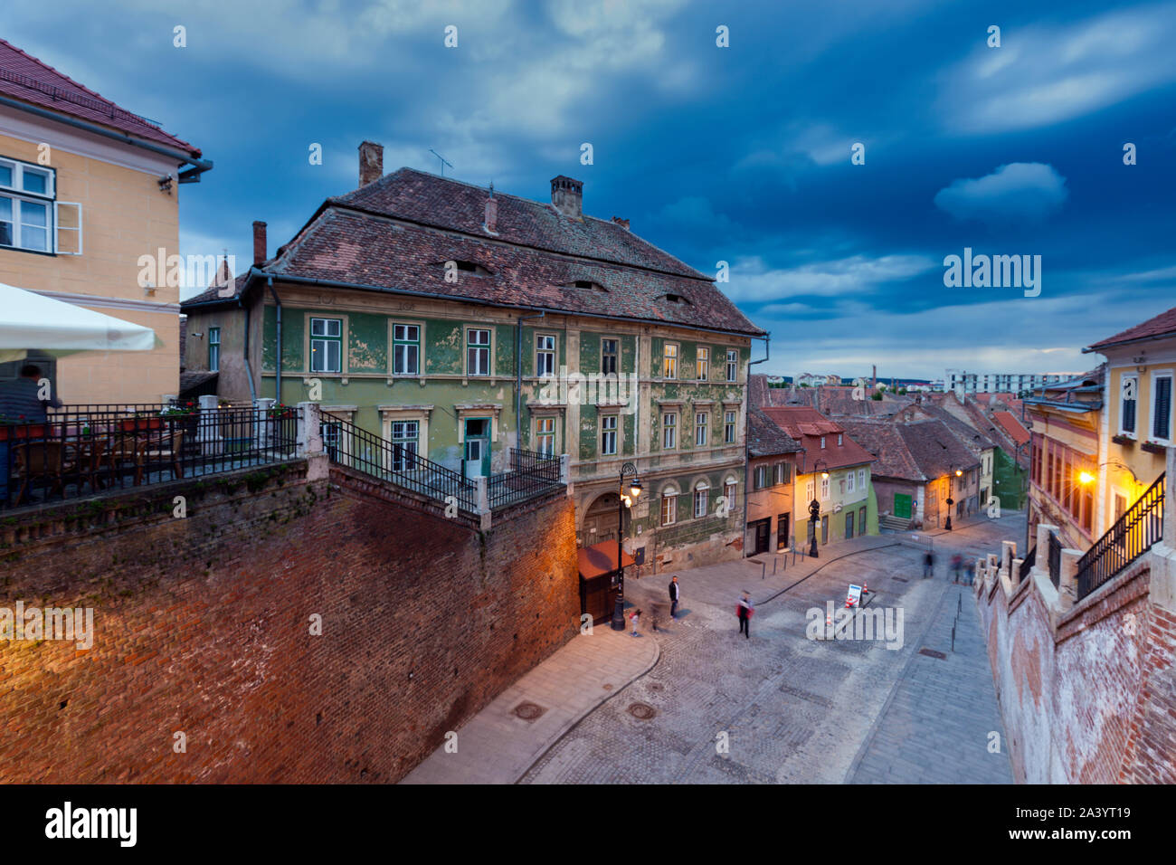 Street in old town of Sibiu, Romania Stock Photo