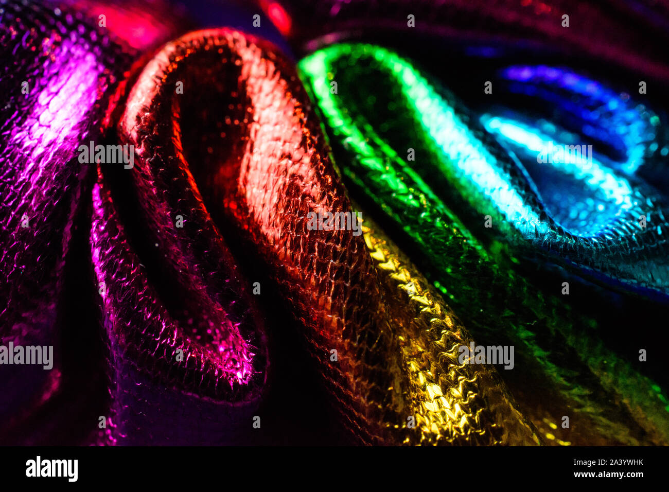 Gorgeous Closeup of Metallic Rainbow color hair Scrunchie Stock Photo