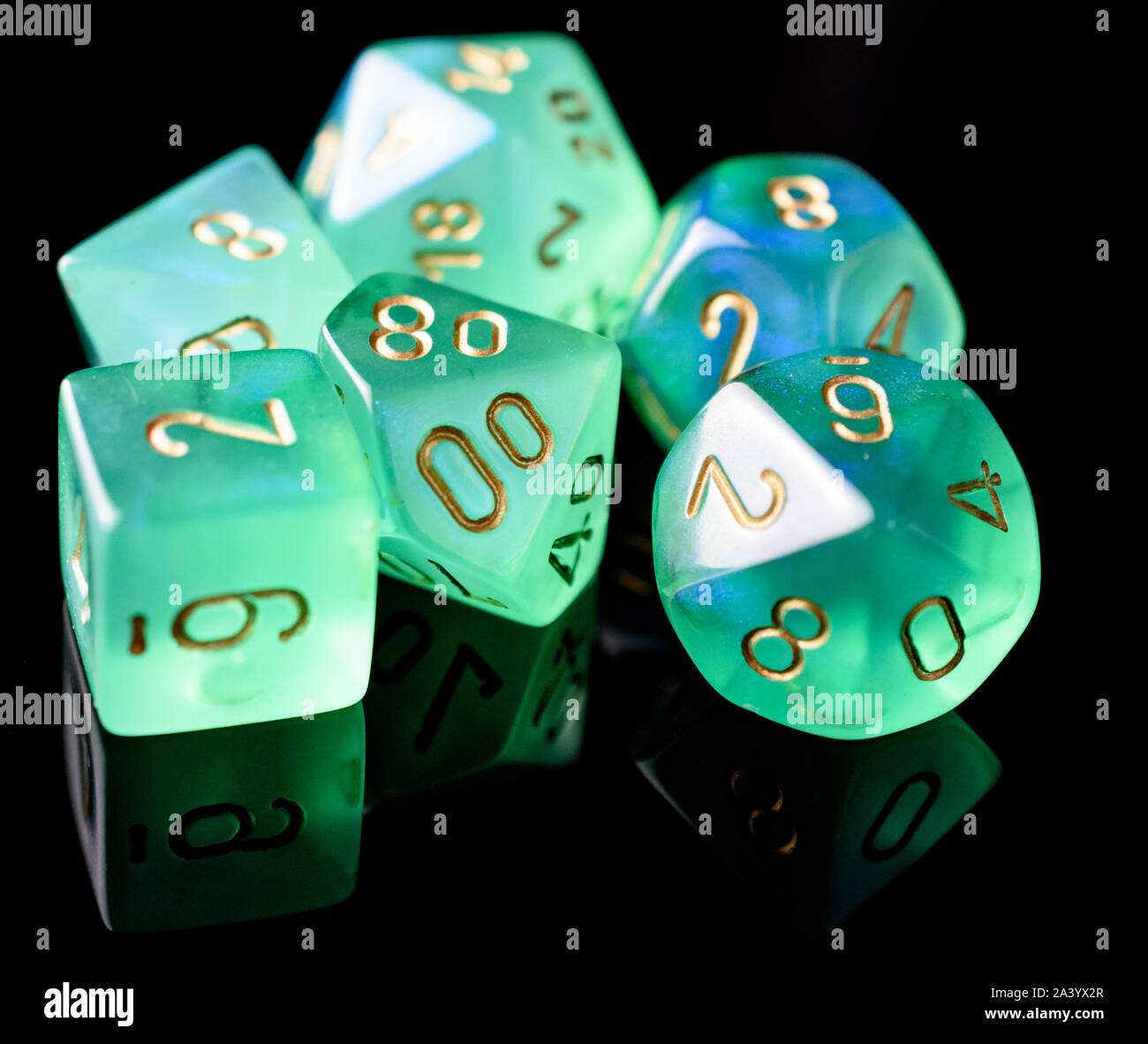 Closeup of Green Translucent Gaming Die Stock Photo