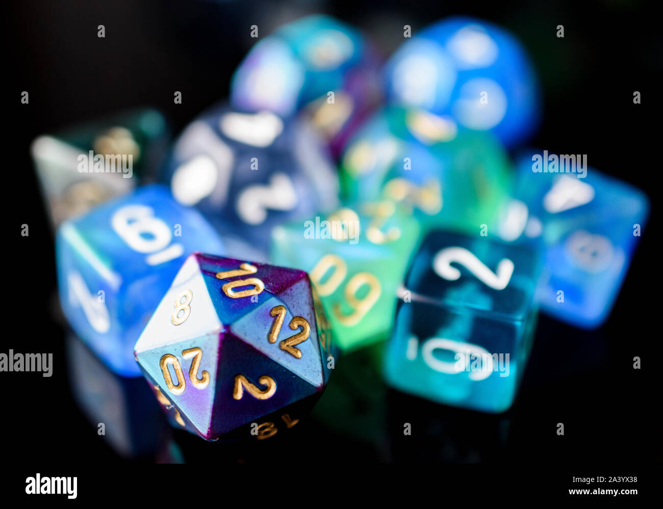 Closeup of Multi-colored Gaming Dice Stock Photo