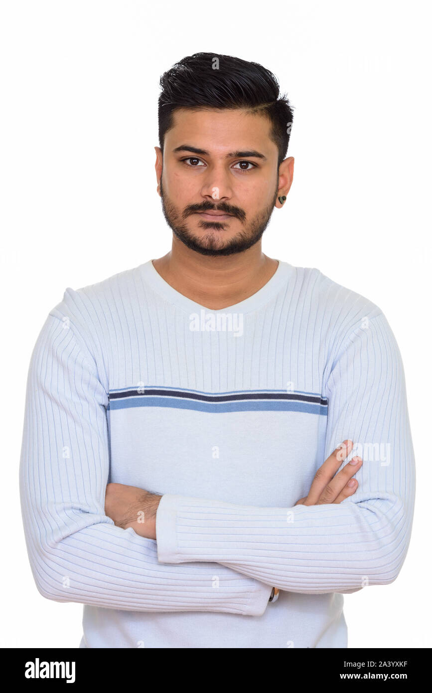 Young handsome Indian man with arms crossed Stock Photo Alamy
