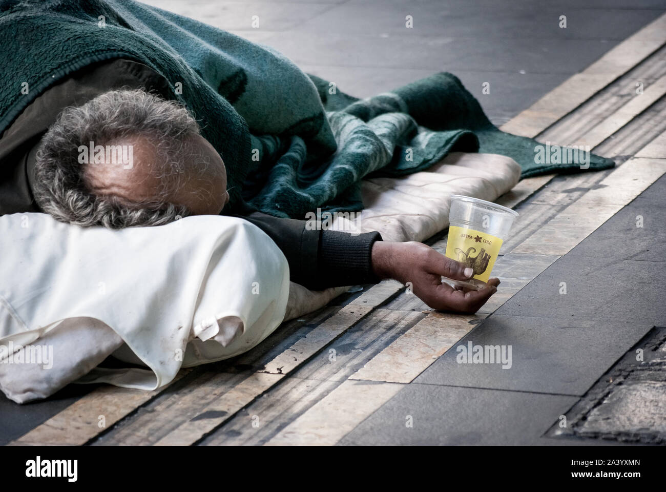 Athens, Greece. 10th Oct, 2019. A homeless person seen sleeping on the ...