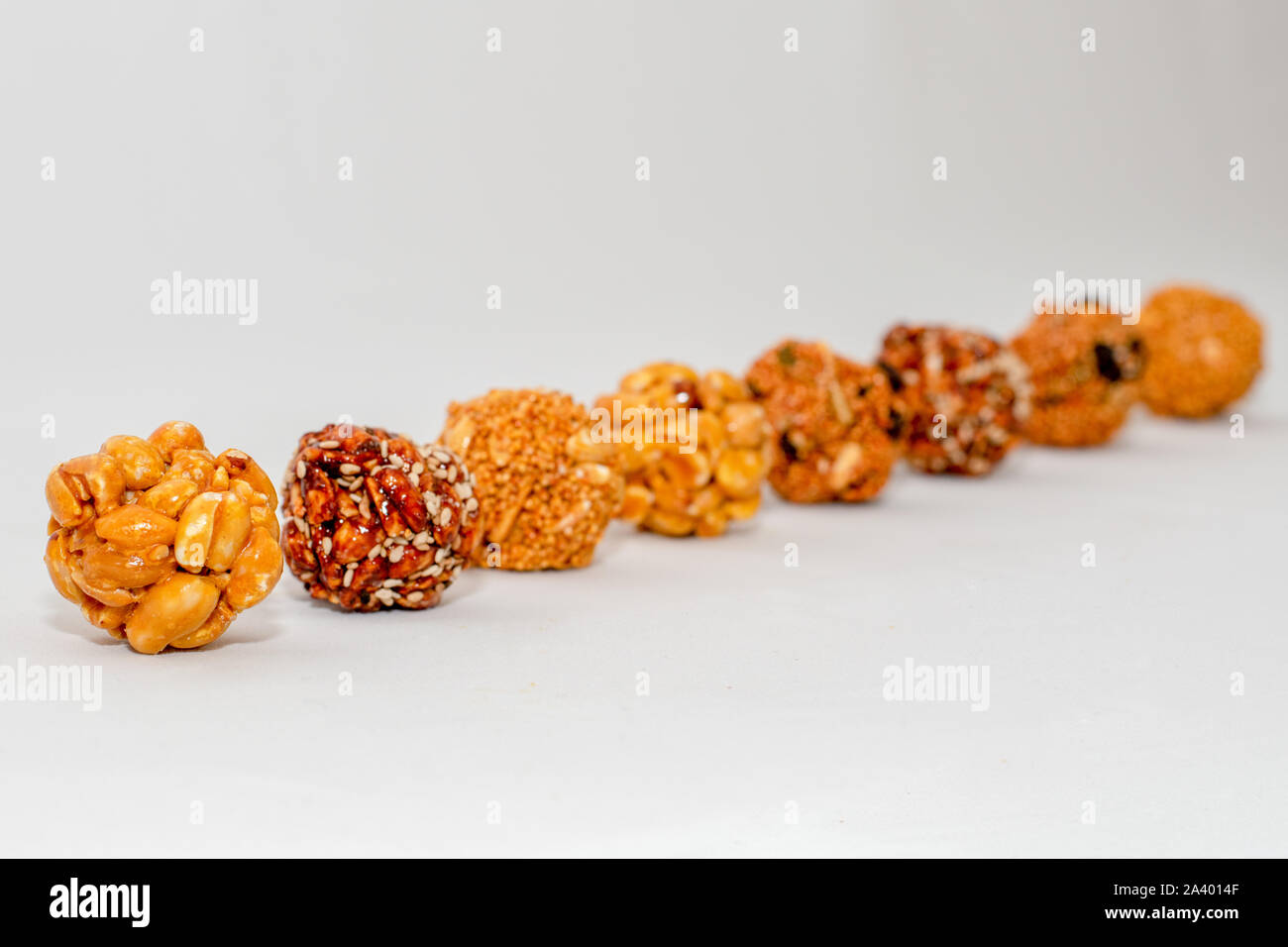 long row typical mexican seeds candies nuts peanuts honey amaranth